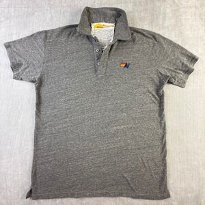 Aviator Nation Mens Heather Gray Rainbow Logo Short Sleeve Polo Shirt Large USA